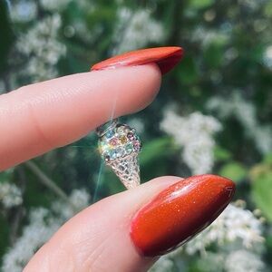 Sterling Silver Ice Cream Cone Charm w. Multi-colored Rhinestone Sprinkles